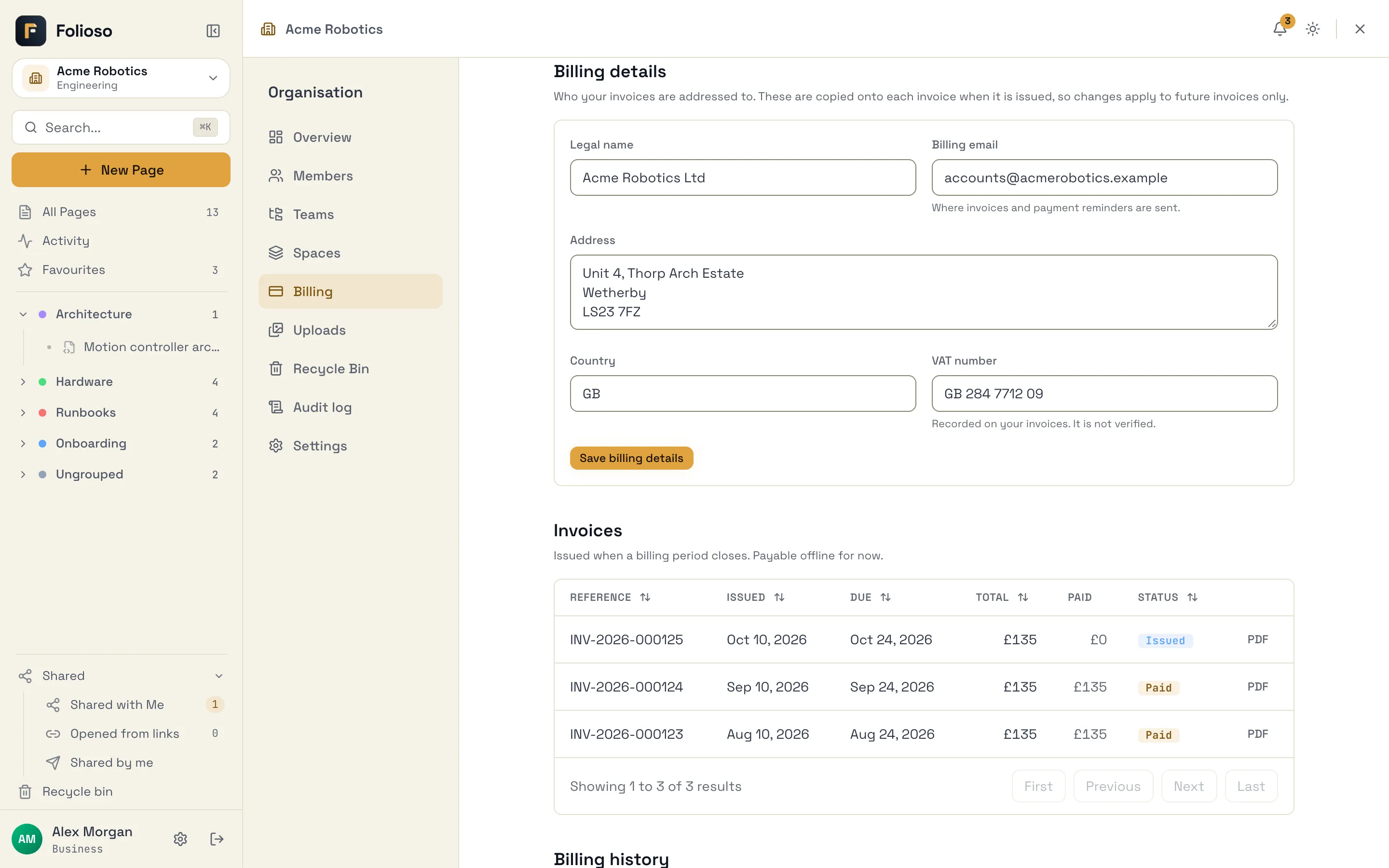 The billing details form