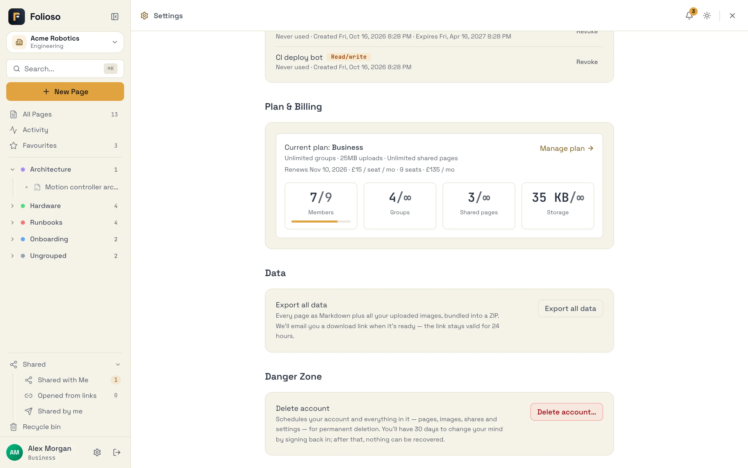 The delete account section of account settings