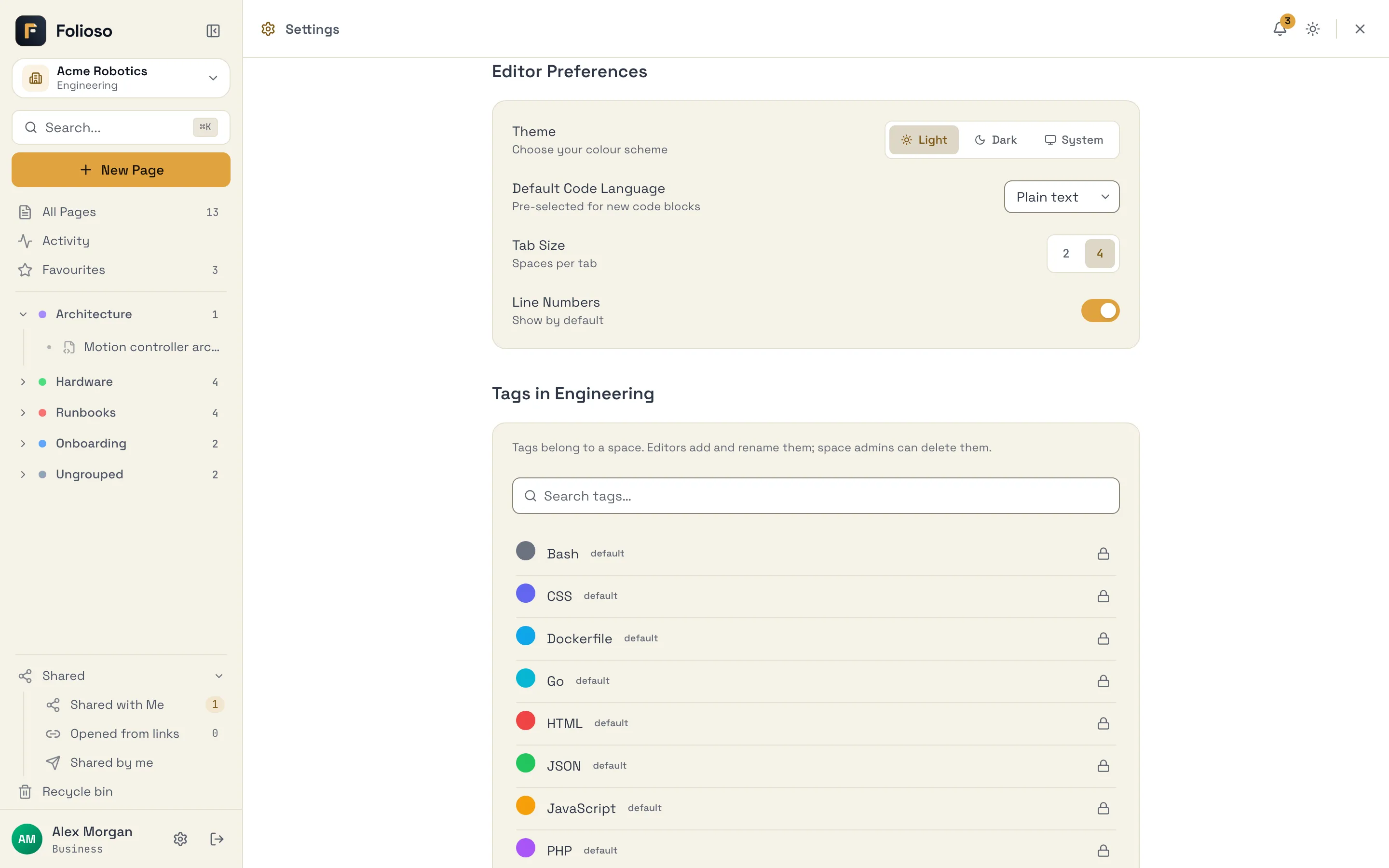 The editor preferences section