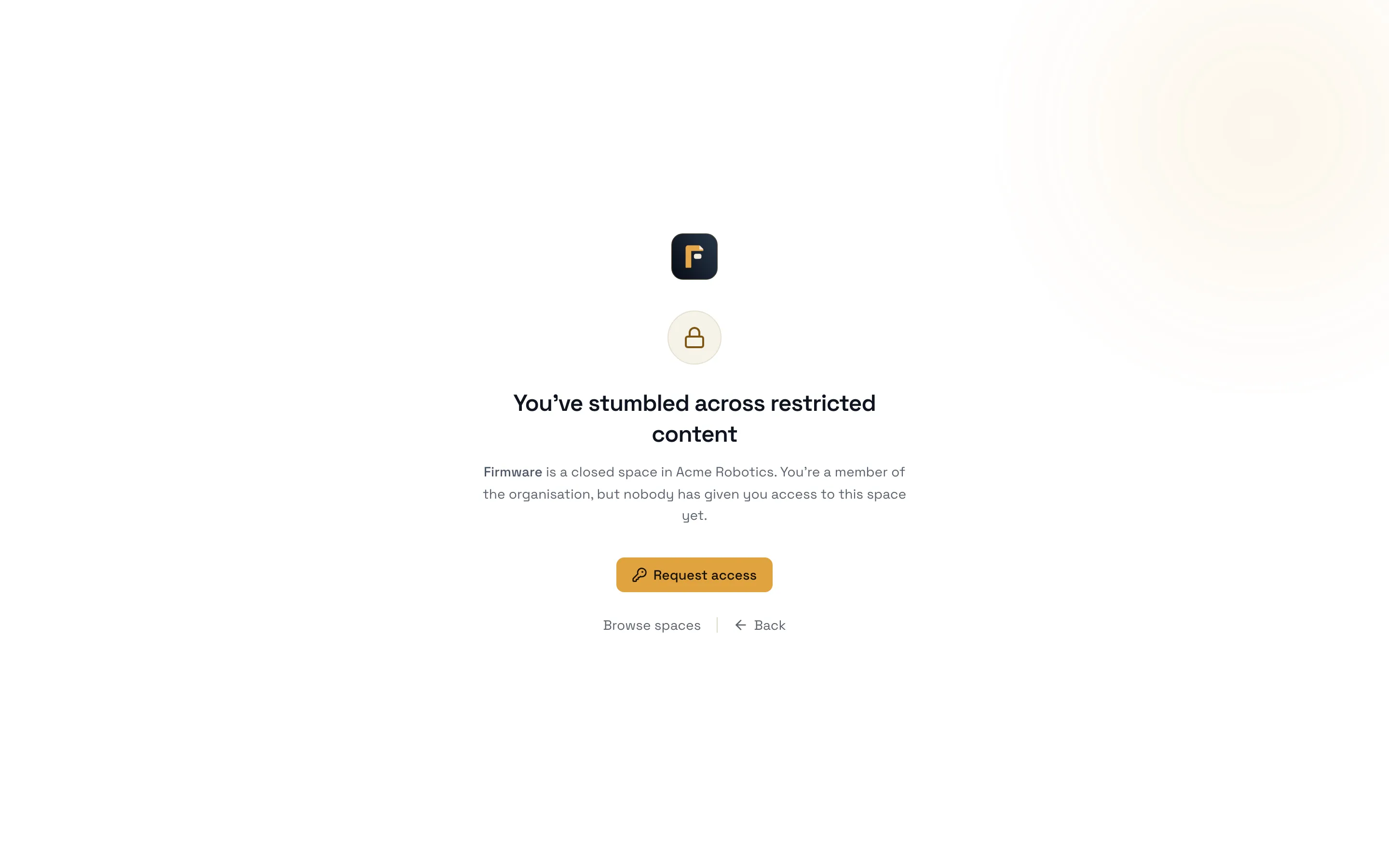 The restricted screen of a closed space, with a Request access button